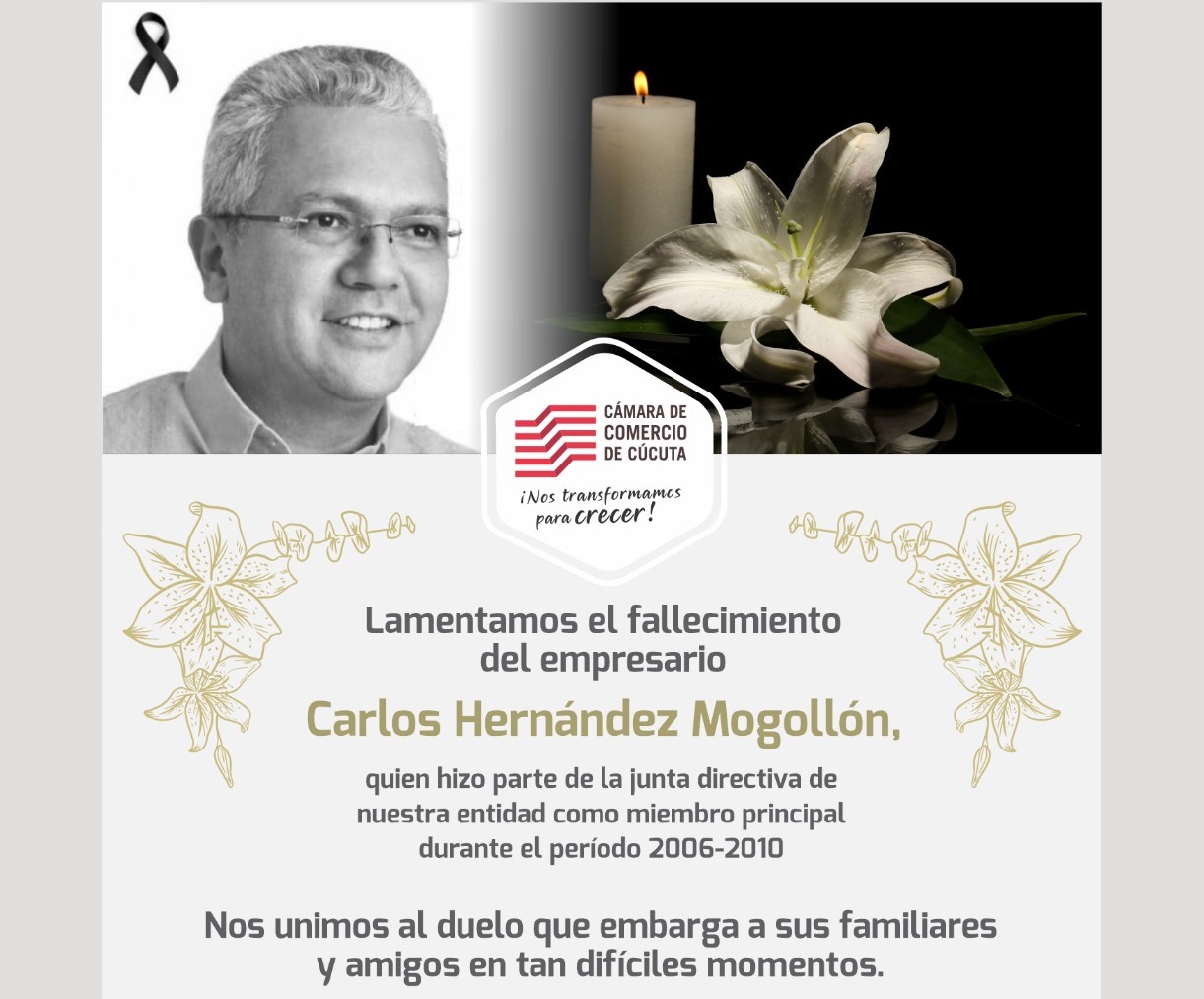 Condolencia a los familiares de Carlos Hernndez Mogolln